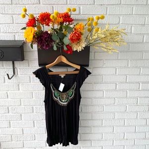 NWT Live & Let Live Black Peacock Scoop Neck Tank w/ Sequins